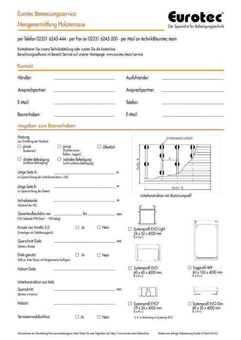 Formularz zapytania Wyznaczanie ilosci dla tarasu drewnianego