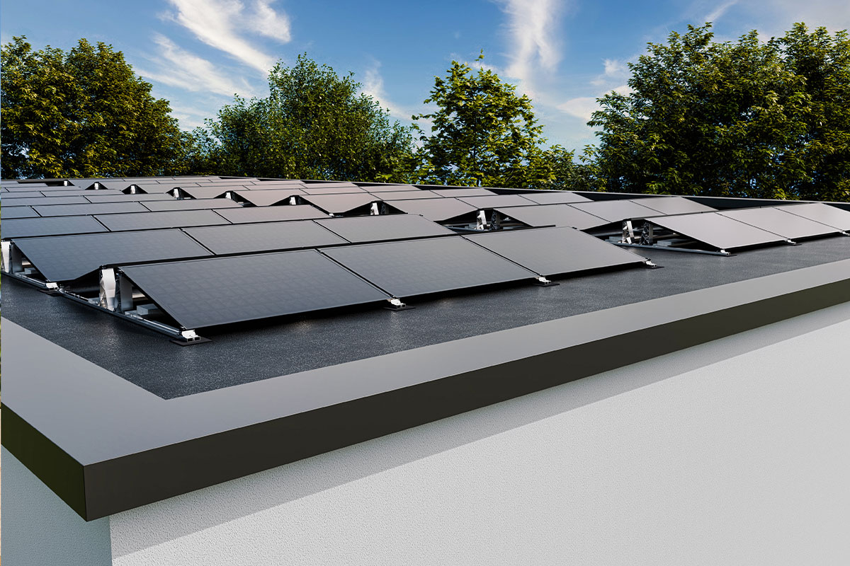 Flachdachmontage mit Ost-West-Aufständerung