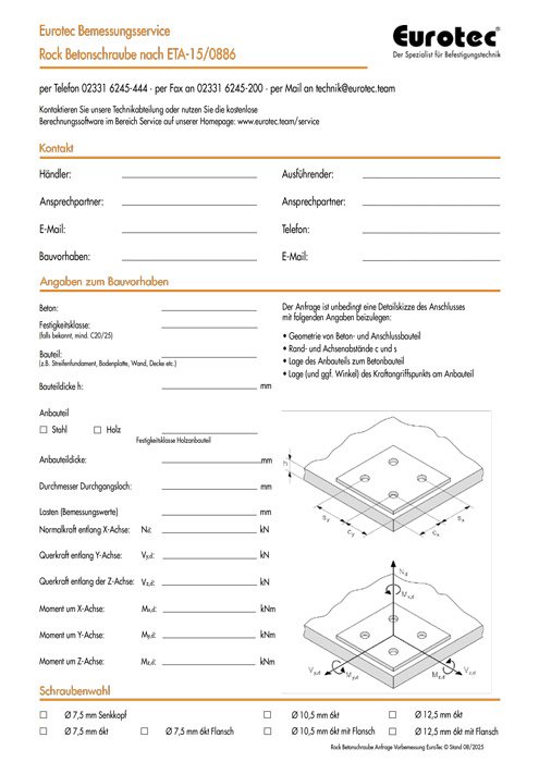 Formularz zapytania Wkret do betonu Rock