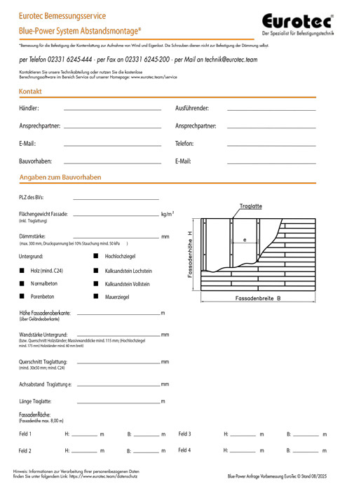 Formularz zapytania System mocowania elewacji z odstepem Blue-Power