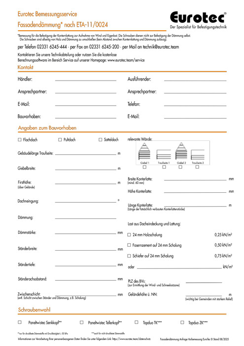 Formularz zapytania dotyczącego projektowania izolacji ścian zewnętrznych